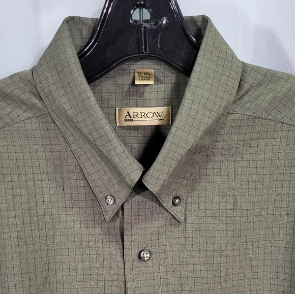 Arrow Men's Green Microtech Striped Button Down Dress Shirt Size Large 16-16 1/2 - Picture 2 of 5